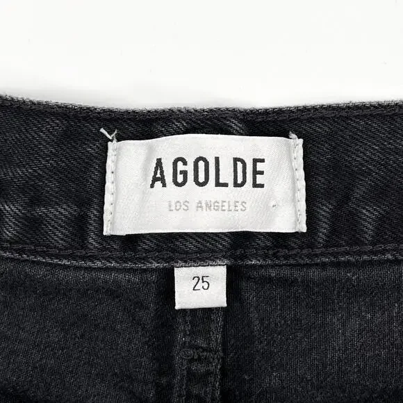 AGOLDE Parker Long Denim Shorts Cat Wash Black Organic Cotton Size 25 - Picture 3 of 5